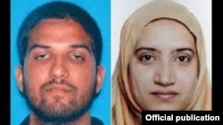 Sayed Farook (i) y Tashfeen Malik, vistiendo la burqa, autores de la masacre en San Bernardino, California.