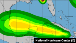 Potencial trayectoria de la tormenta Grace, según el Centro Nacional de Huracanes, con sede en Miami, Florida. 