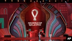 Foto del logo del Mundial de Qatar 2022. (AP Foto/Hassan Ammar).