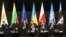 Nikos Anastasiadis (Chipre); Dalia Grybauskaite (Lituania); Donald Tusk (Consejo Europeo); Petro Poroshenko (Ucrania); Broniwslaw Komorowski (Polonia); Ban Ki-moon (Naciones Unidas); y Toomas Hendrik (Estonia), (i-d).
