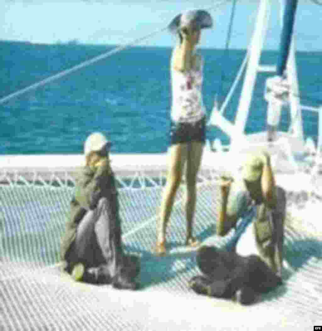 Fotografía sin fechar tomada de la página www.pensamientocolombia.org de los negociadores de las FARC Iván Márquez (i), Laura Villa (c) y Jesús Santrich (d), en un yate catamarán, en Cuba. El candidato presidencial por el movimiento Uribe Centro Democráti