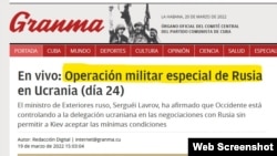 Un ejemplo de Granma, el 19 de marzo de 2022, usando la frase rusa "operación militar especial" en vez de "guerra" para describir las acciones bélicas en Ucrania.