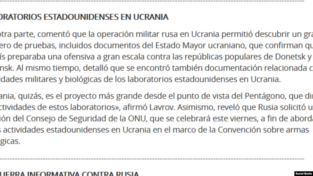 Prensa del régimen sobre laboratorios en Ucrania.