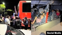 Migrantes escondidos en la parte baja de un autobús turístico en México