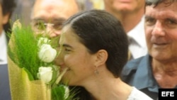 Yoani Sánchez en la sede de la Cámara de Diputados en Brasilia