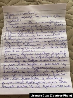 Página de la carta enviada por el preso político Javier Martín Gutiérrez a la Fiscalía