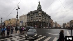 Vista exterior del edificio Singer House que alberga las oficinas de la red social rusa VKontakte en el centro de San Petersburgo, Rusia