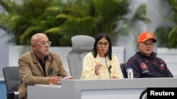 Delcy Rodríguez, gobernante interina de Venezuela, ofrece declaraciones desde Caracas. (REUTERS)