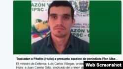 medios de prensa enColombia divulgan la foto del presunto asesino de reportera colombiana.