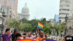 Fotografía de archivo de un grupo de activistas cubanos cuando celebraban el Día del Orgullo Gay el martes 28 de junio de 2011, en La Habana. EFE/Alejandro Ernesto