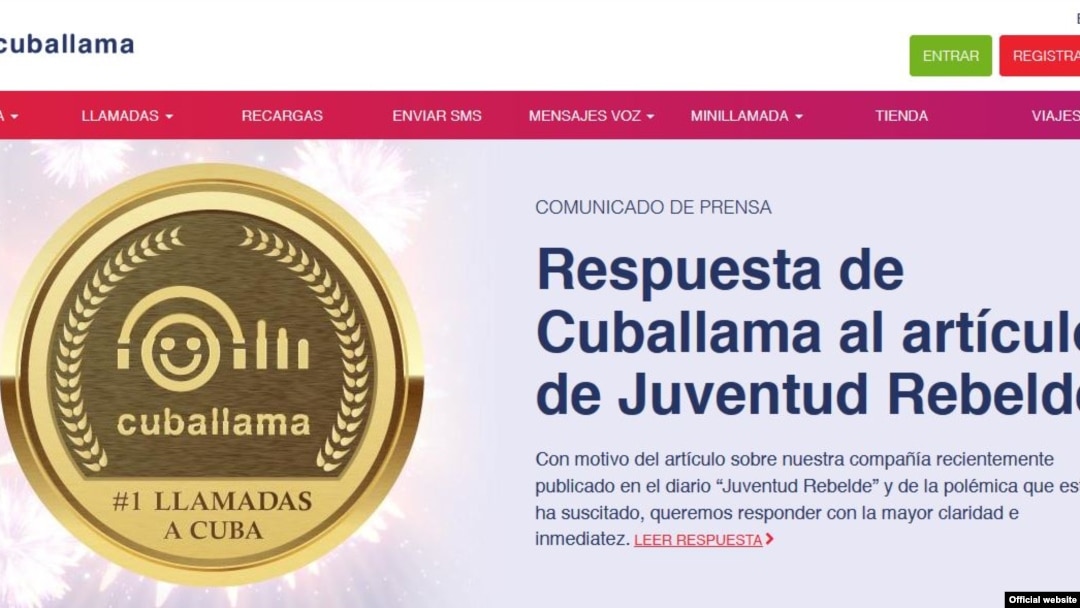 Captura de imagen de la portada este lunes del sitio en internet de Cuballama.