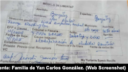 Licencia extrapenal otorgada a Yan Carlos González tres días antes de su fallecimiento.