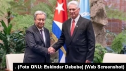 El Secretario General de la ONU, António Guterres (izquierda), se reúne con Miguel Díaz Canel, en la Cumbre del G77+China en La Habana el 14 de septiembre de 2023