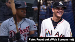 Los peloteros cubanos Andy Ibáñez y Víctor Mesa Jr.