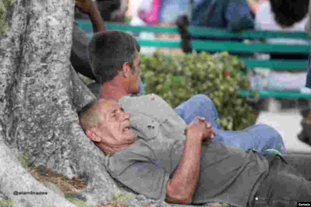 Anciano descansa en una parque de Holgu&iacute;n