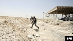 Varios soldados iraquíes vigilan una zona en las fronteras entre Kerbala y la capital de la provincia de Al Anbar, a 110 kilómetros al oeste de Bagdad, Ramadi, en el sur de Irak.