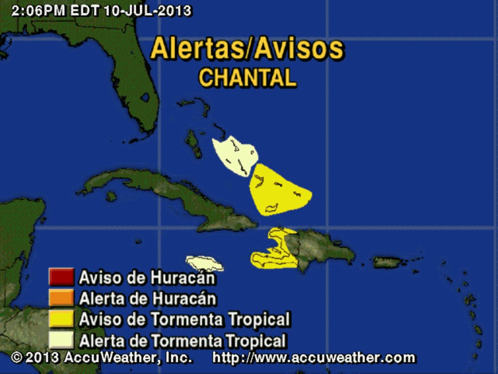 Tormenta Tropical Chantal Alertas y Avisos - 2:00 PM - 10 de Julio de 2013