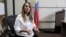 La candidata presidencial del partido Centro Democrático, Paloma Valencia, habla en Bogotá.