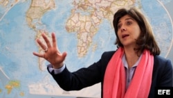 Fotografía del 20 de diciembre de 2013 de la canciller María Ángela Holguín hablando en el Palacio de San Carlos, sede del ministerio de relaciones exteriores en Bogotá (Colombia).