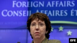 La responsable de Política Exterior de la Unión Europea (UE), Catherine Ashton, ofrece rueda de prensa. 