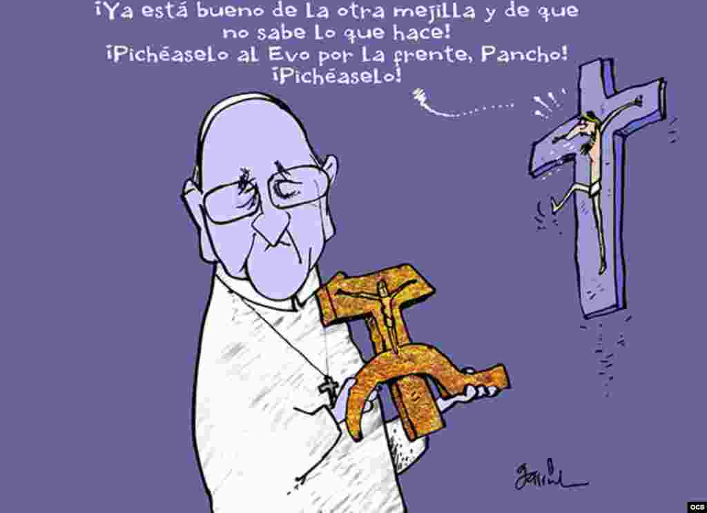 Garrincha Cartoon about Evo Morales's gift to Pope Francis