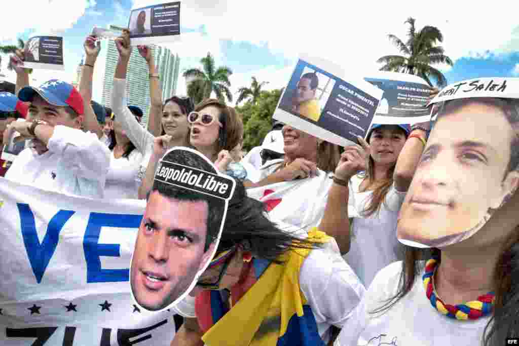 Venezolanos marchan en Miami para exigir libertad de Leopoldo López. 