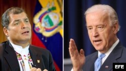 Rafael Correa (i) y Joe Biden (d). 