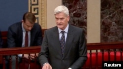 U.S. Senator Bill Cassidy announces decision on whether to support the nomination of Todd Blanche to be attorney general on the floor of the U.S. Senate in Washington