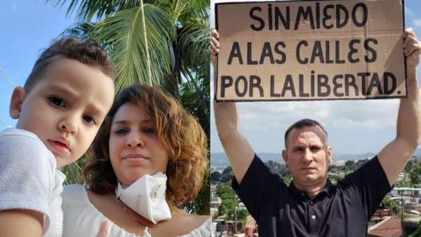 Nelva Ismaray Ortega junto a su hijo Daniel José. En foto de la derecha, el opositor cubano José Daniel Ferrer. (Fotos/Facebook)