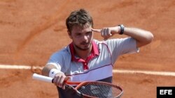 Wawrinka celebra su victoria ante Tsonga.