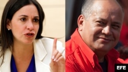 Diputada María Corina Machado (i) y el presidente de la Asamblea Nacional, Diosdado Cabello (d)