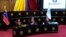 Los jueces de la Corte Suprema, de izquierda a derecha, Fanny Márquez, la presidenta Caryslia Rodríguez e Inocencio Figueroa, tras respaldar las afirmaciones de Nicolás Maduro de que ganó las elecciones presidenciales.