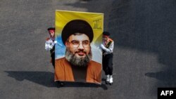 Un retrato del jefe de Hezbolá, Hassan Nasrallah.