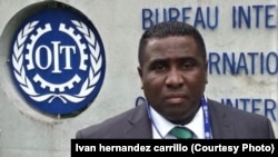 Iván Hernández Carrillo durante su visita a la Organización Internacional del Trabajo en Ginebra, Suiza, en 2016.