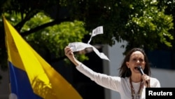 La líder de la oposición en Venezuela María Corina Machado en la marcha del 28 de agosto, a un mes de las elecciones presidenciales.