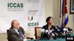 Conferencia de prensa de Rosa María Payá en la Universidad de Miami.