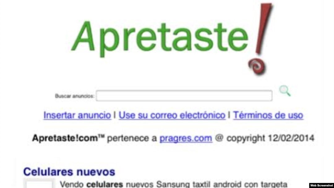 Apariencia de Apretaste.com al acceder mediante internet