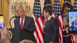 El presidente Donald Trump y el secretario de Estado Marco Rubio en la ceremonia por el Mes de la Herencia Hispana, en la Casa Blanca. 
