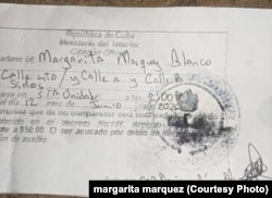 Citación a Margarita Márquez Blanco en Santa Clara