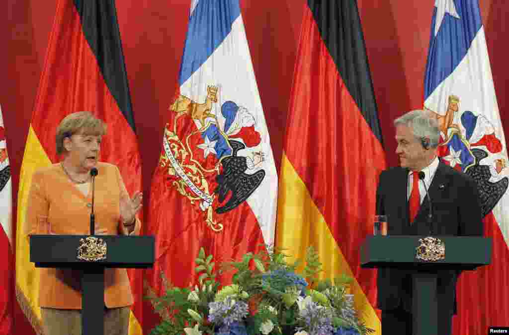 Canciller alemana Angela Merkel y el presidente chileno Sebasti&aacute;n Pi&ntilde;era