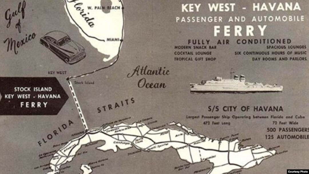 Cartel de promoción del viaje en ferry a La Habana desde Stock Island, Cayo Hueso, en los años 50.