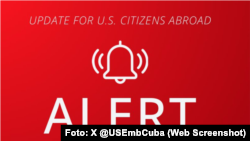 Mensaje de alerta de la embajada de EEUU en Cuba