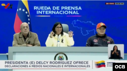 Delcy Rodríguez reacciona ante la prensa internacional (VTV)