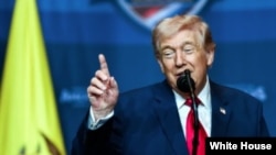 El presidente Donald Trump en la Cumbre Escudo de Las Américas, celebrada el 7 de marzo de 2026 en Doral, Miami.