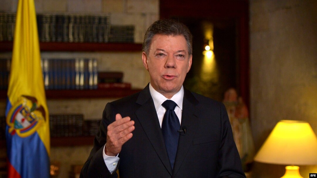 Juan Manuel Santos, durante una alocución tras el fallecimiento del escritor colombiano Gabriel García Márquez. 