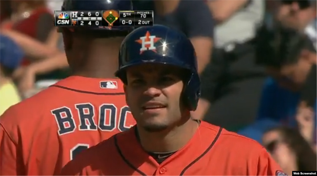 José Altuve, juega la 2B de los Astros de Houston. El pelotero venezolano bateó para .341 (660 veces al bate), con 225 imparables, 7 jonrones, 47 dobles, 3 triples y 59 carreras impulsadas en 2014. 